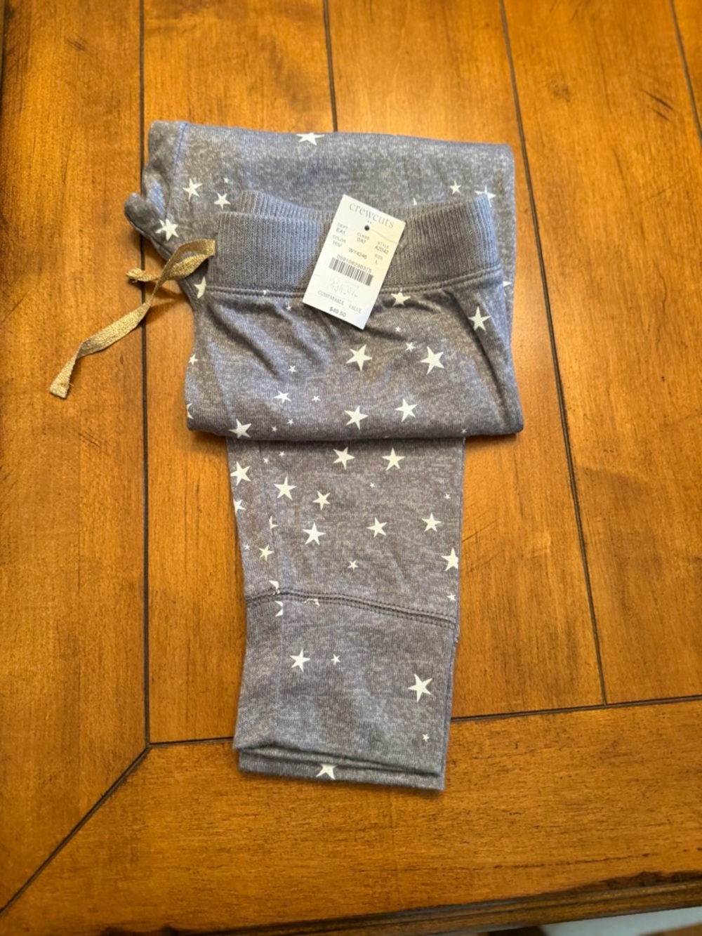 Crewcuts Heather Gray Star Bottoms with Gold Drawstring